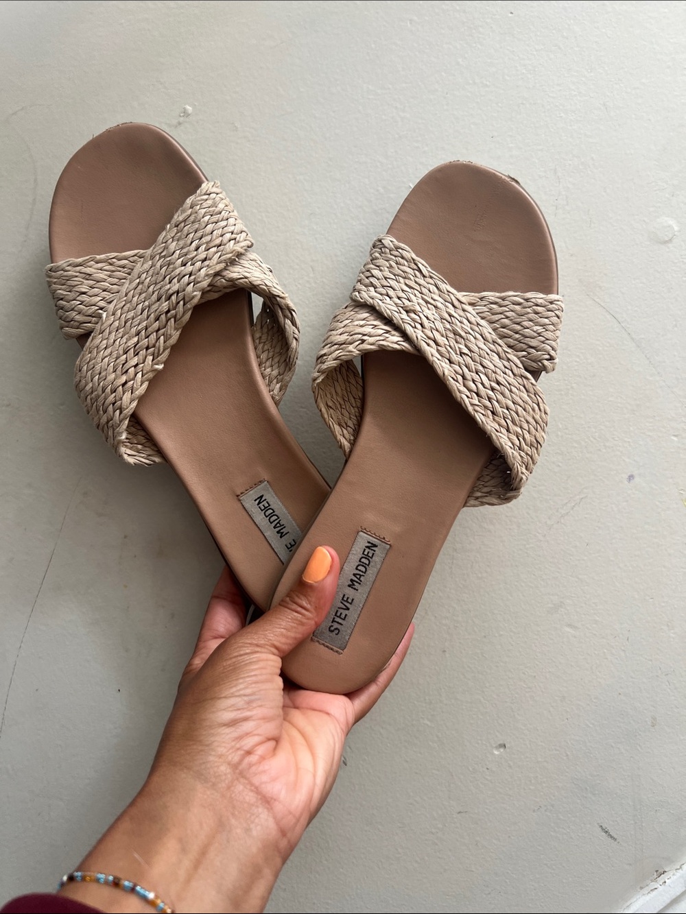 Steve Madden Neutral Braided Cross-Strap Slide Sandals